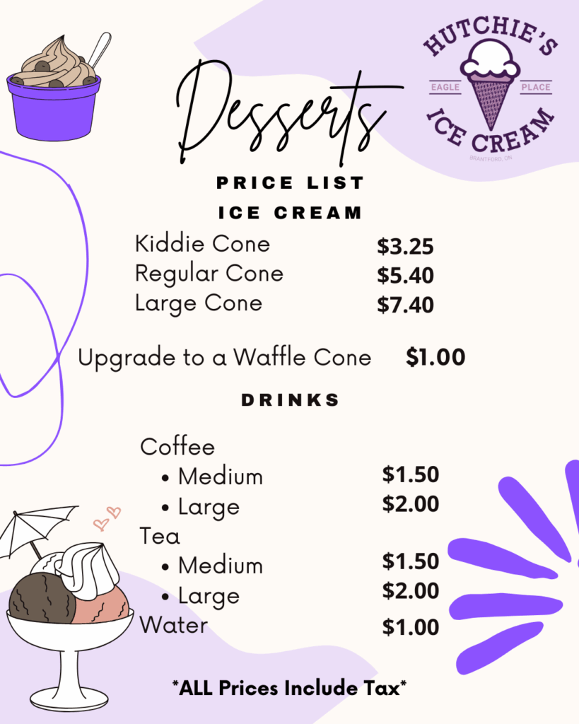 Hutchie's Menu Page 1 - Ice Cream in Brantford